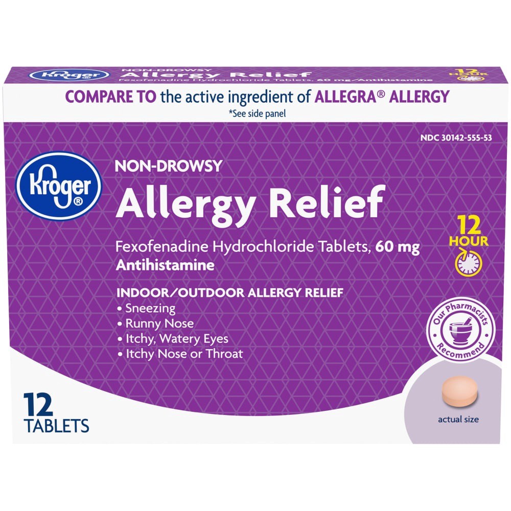 slide 1 of 1, Kroger Fexo-fenadine Allergy Tablets, 12 ct; 60 mg