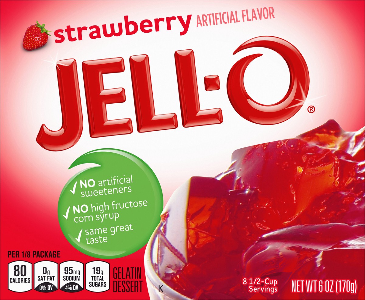 slide 13 of 13, Jell-O Strawberry Artificially Flavored Gelatin Dessert Mix, Family Size, 6 oz