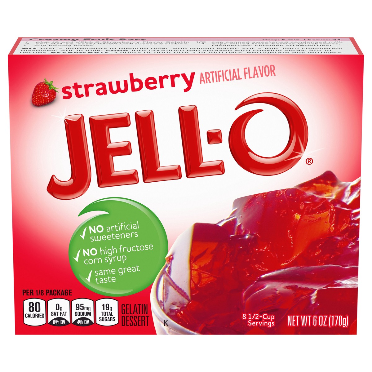slide 3 of 13, Jell-O Strawberry Artificially Flavored Gelatin Dessert Mix, Family Size, 6 oz