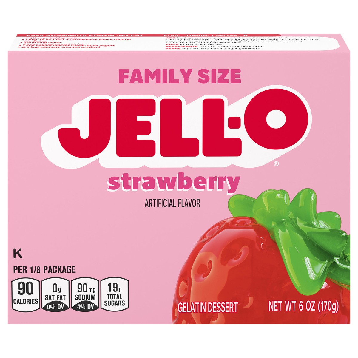 slide 1 of 13, Jell-O Strawberry Artificially Flavored Gelatin Dessert Mix, Family Size, 6 oz Box, 6 oz