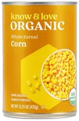Know & Love Organic Whole Kernel Corn 15.2 Ounces