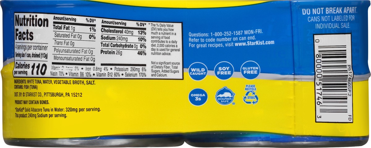 slide 15 of 15, StarKist Tuna in Water, Albacore, Solid White, 4 Pack, 4 ct; 5 oz