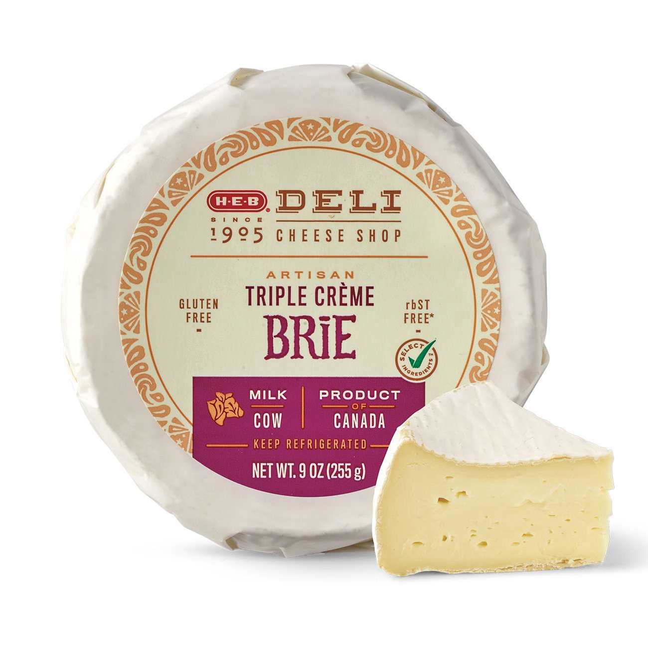 slide 1 of 1, H-E-B Deli Artisan Triple Crème Brie Cheese Wheel, 9 oz