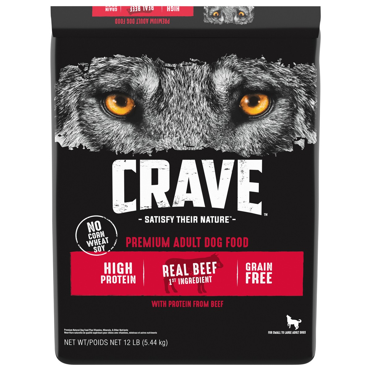 slide 1 of 9, CRAVE Grain Free Adult Dry Dog Food with Protein from Beef, 12 lb. Bag, 12 lb