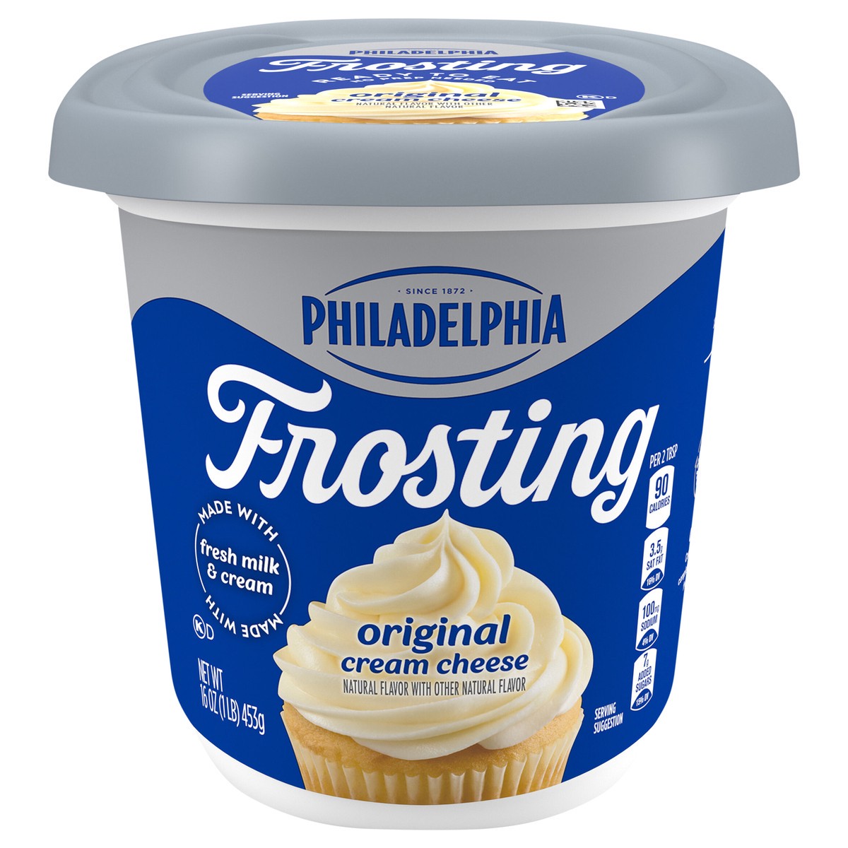 slide 1 of 5, Philadelphia Cream Cheese Frosting, Ready to Eat, 1 Tub, for Desserts and Treats, Original Flavored, No Artificial Flavors or Dyes, 16 oz, 16 oz
