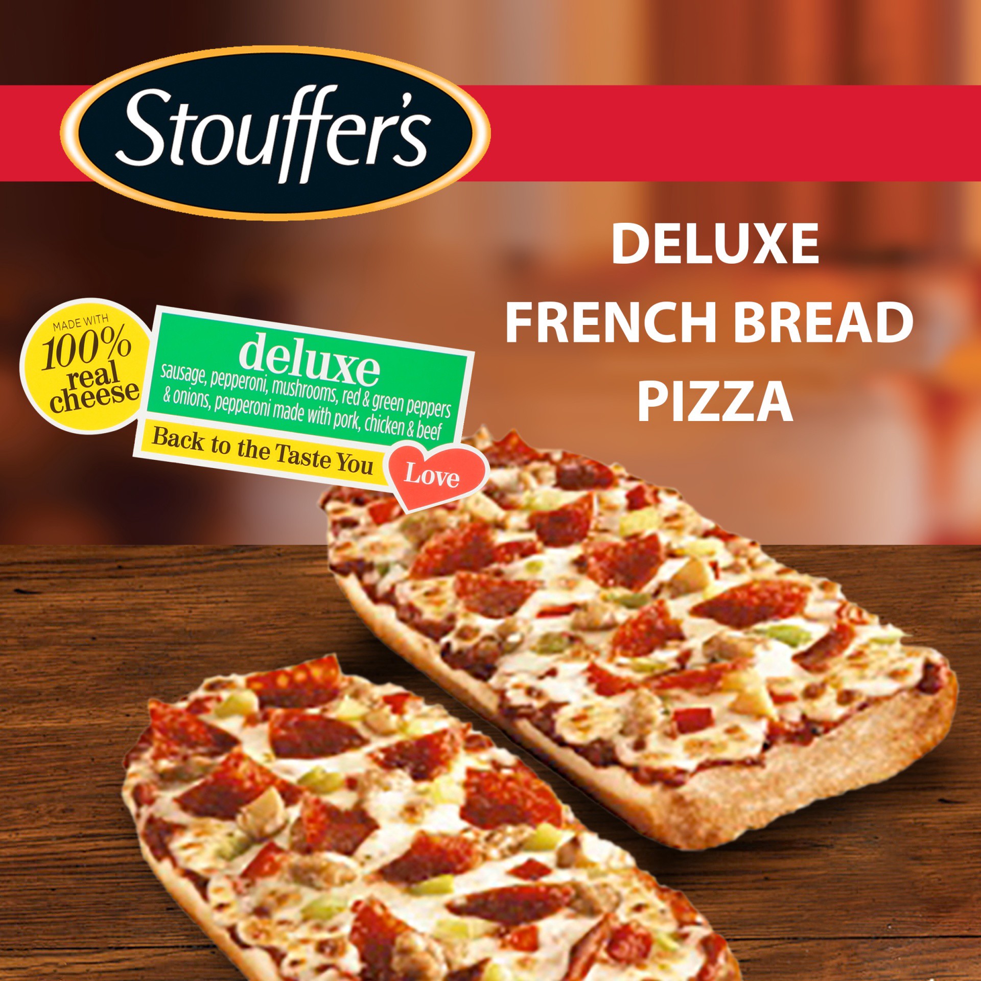 slide 3 of 7, Stouffer's Frozen Pizza - Deluxe French Bread Pizza, 2 ct