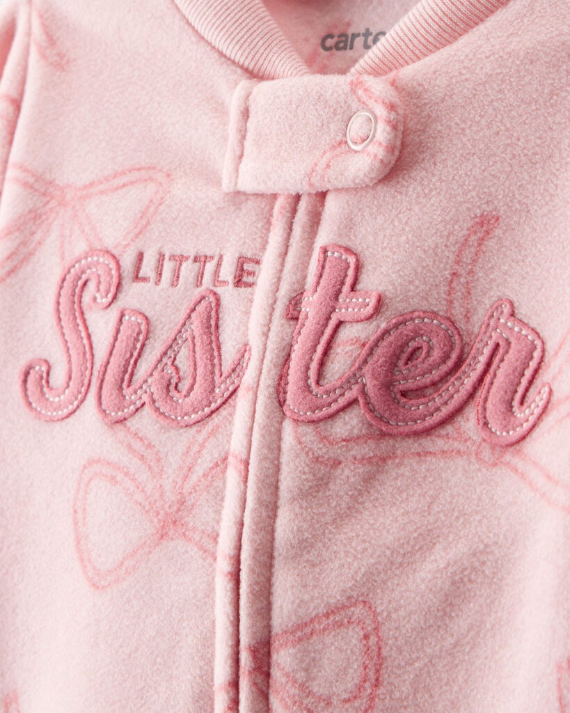 slide 3 of 3, Carter's Baby Girl Bow Print Loose Fit Long-Sleeve Sleep & Play - Pink Pink 9M, 1 ct