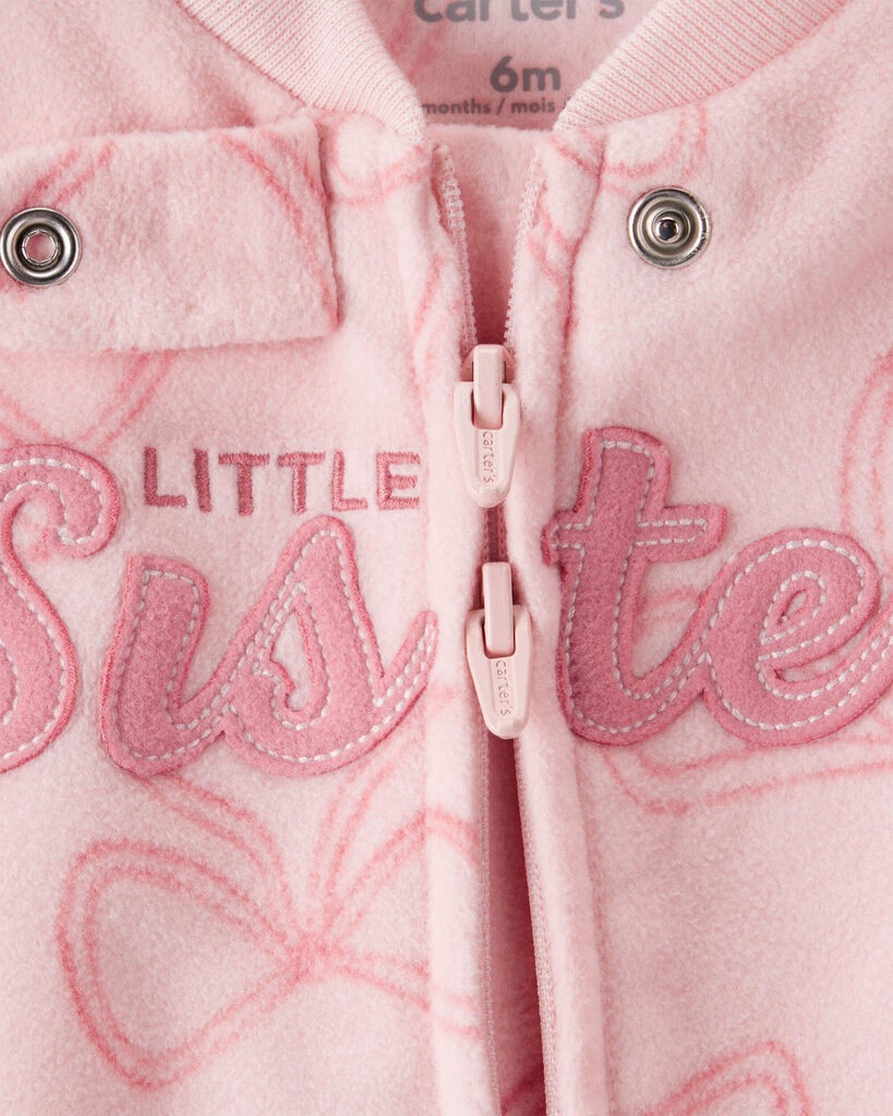 slide 2 of 3, Carter's Baby Girl Bow Print Loose Fit Long-Sleeve Sleep & Play - Pink Pink 9M, 1 ct