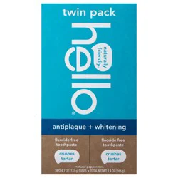 hello Antiplaque + Whitening Fluoride Free Toothpaste, Tea Tree + Coconut Oil, Vegan & SLS Free, Twin Pack
