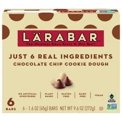LÄRABAR Chocolate Chip Cookie Dough, Gluten Free Vegan Fruit Nut Bars, 6 ct
