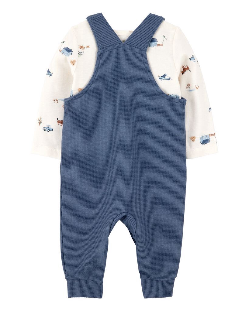slide 4 of 6, Carter's Baby 2-Piece Long-Sleeve Tee & Waffle Knit Coverall Set - Blue/White Blue/White 6M, 2 pc