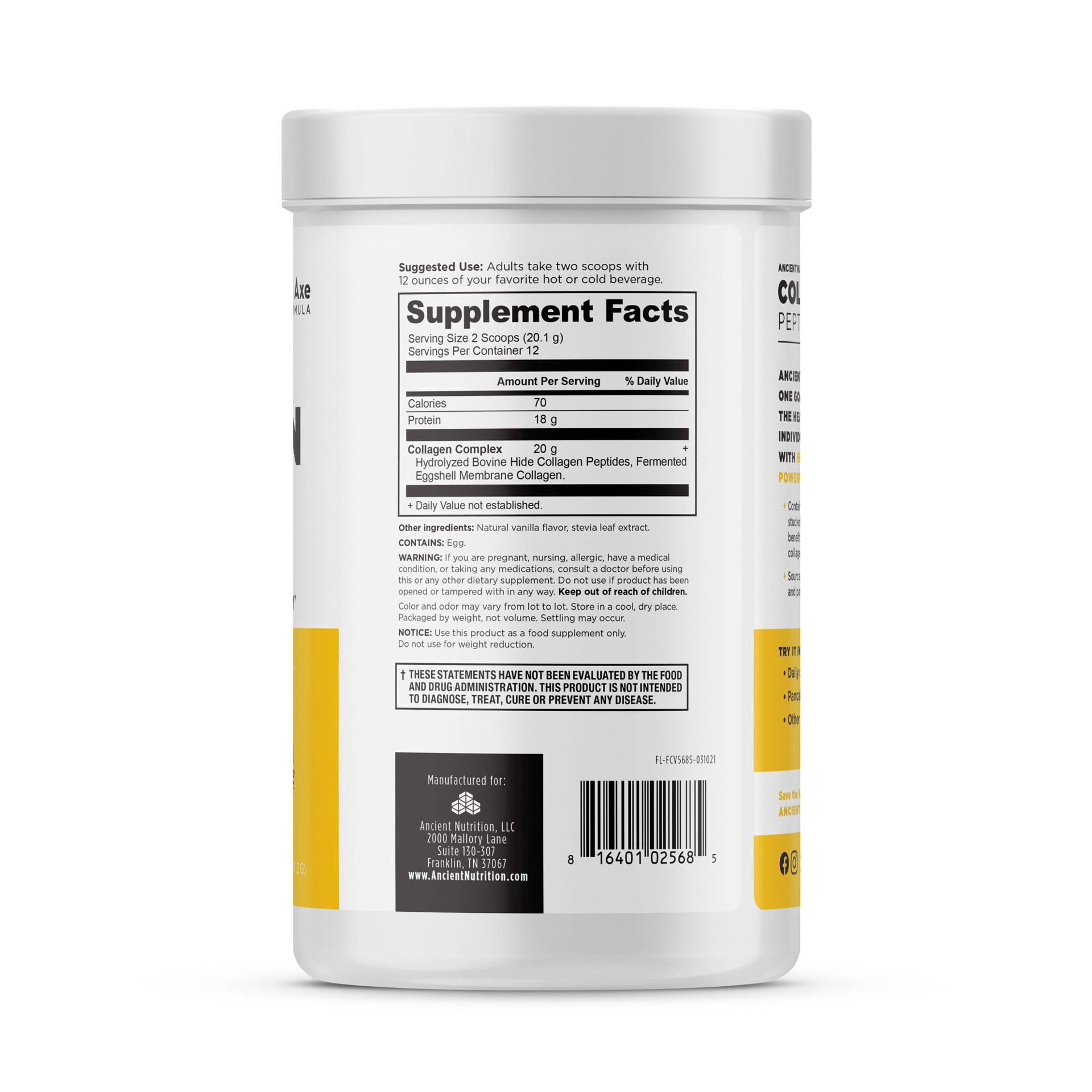 slide 12 of 61, Ancient Nutrition Vanilla Collagen Peptides Powder, 8.51 oz