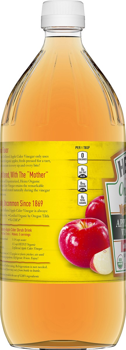 slide 5 of 10, Heinz Organic Unfiltered Apple Cider Vinegar with the Mother, 32 fl oz Bottle, 32 fl oz