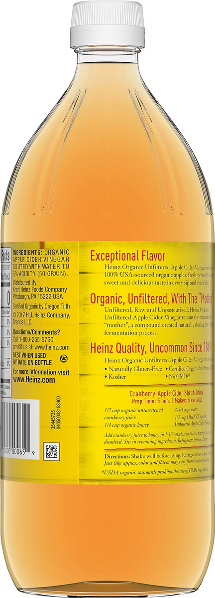 slide 3 of 10, Heinz Organic Unfiltered Apple Cider Vinegar with the Mother, 32 fl oz Bottle, 32 fl oz