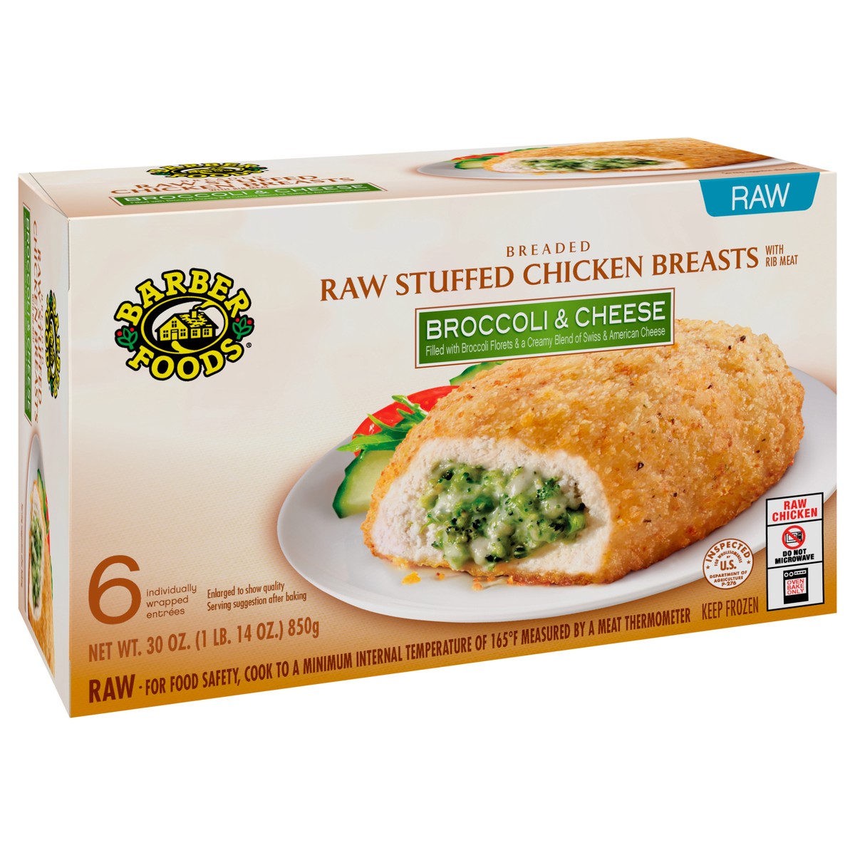 slide 11 of 11, Barber Foods Stuffed Chicken Breasts Broccoli Cheese, 6 Count, 850.49 g