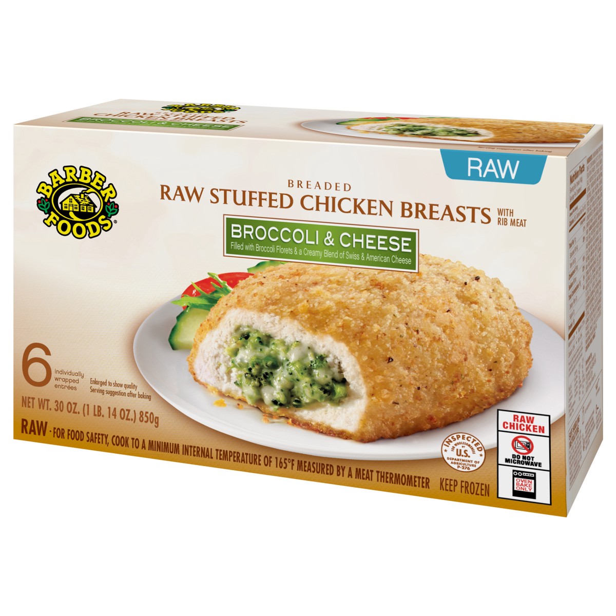 slide 9 of 11, Barber Foods Stuffed Chicken Breasts Broccoli Cheese, 6 Count, 850.49 g