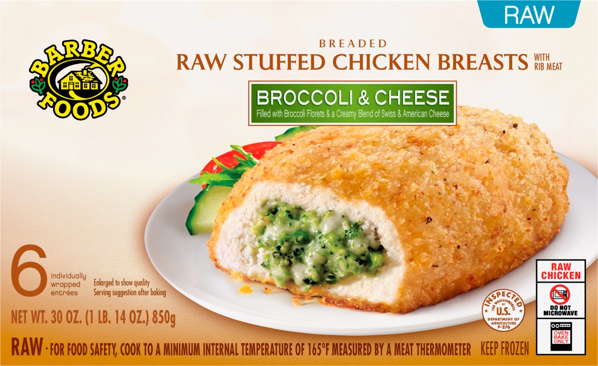 slide 8 of 11, Barber Foods Stuffed Chicken Breasts Broccoli Cheese, 6 Count, 850.49 g