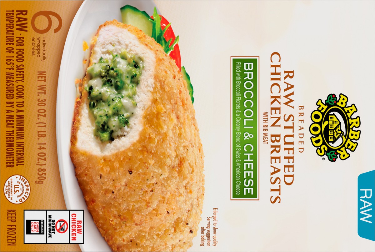 slide 6 of 11, Barber Foods Stuffed Chicken Breasts Broccoli Cheese, 6 Count, 850.49 g