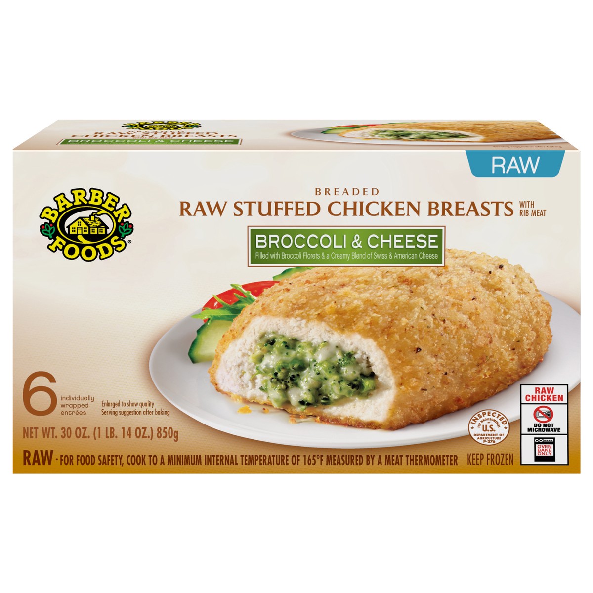 slide 5 of 11, Barber Foods Stuffed Chicken Breasts Broccoli Cheese, 6 Count, 850.49 g