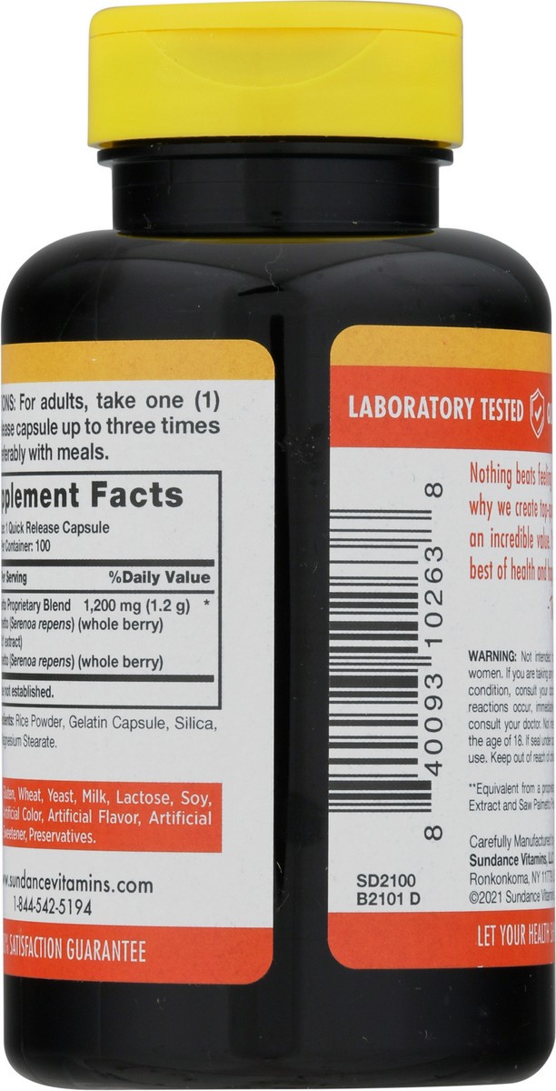 slide 5 of 9, Sundance Vitamins 1200 mg Saw Palmetto 100 Capsules, 100 ct