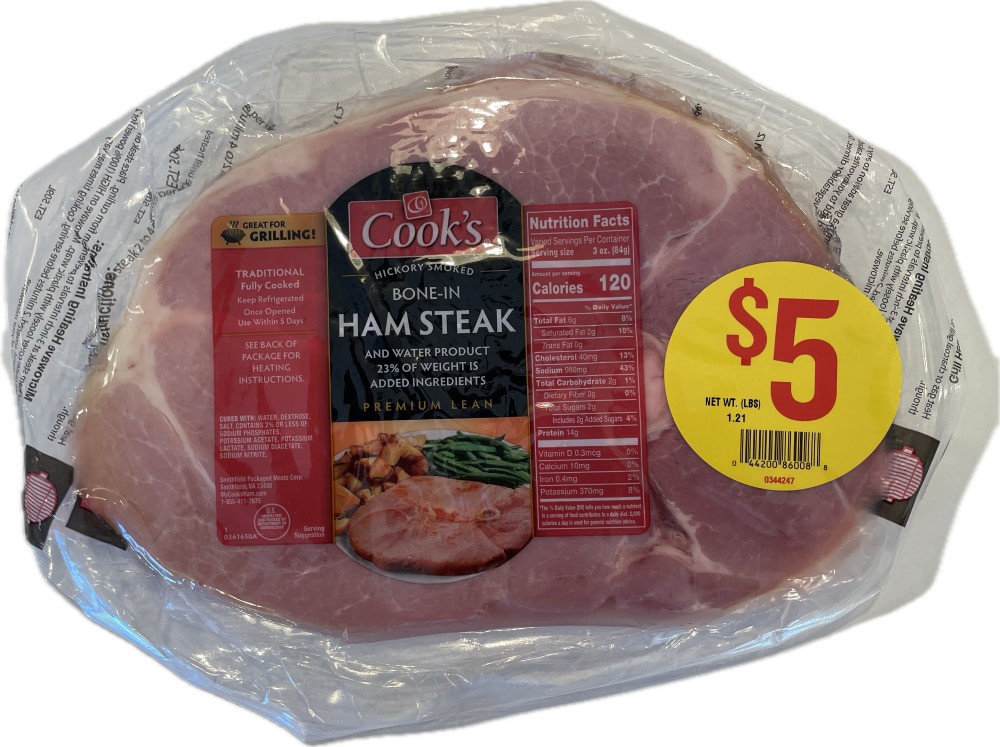 slide 1 of 1, Cook's® Hickory Smoked Bone-In Ham Steak, 1.21 lb