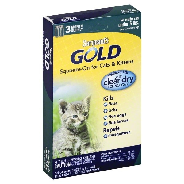 slide 1 of 1, Sergeant's Gold Flea & Tick Squeeze-On For Cats And Kittens, 3 ct