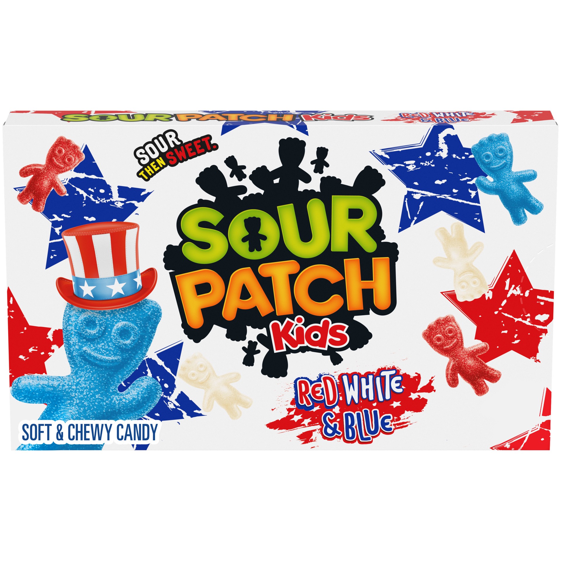 slide 1 of 1, SOUR PATCH KIDS Red, White & Blue Soft & Chewy Candy, 3.08 oz, 3.1 oz
