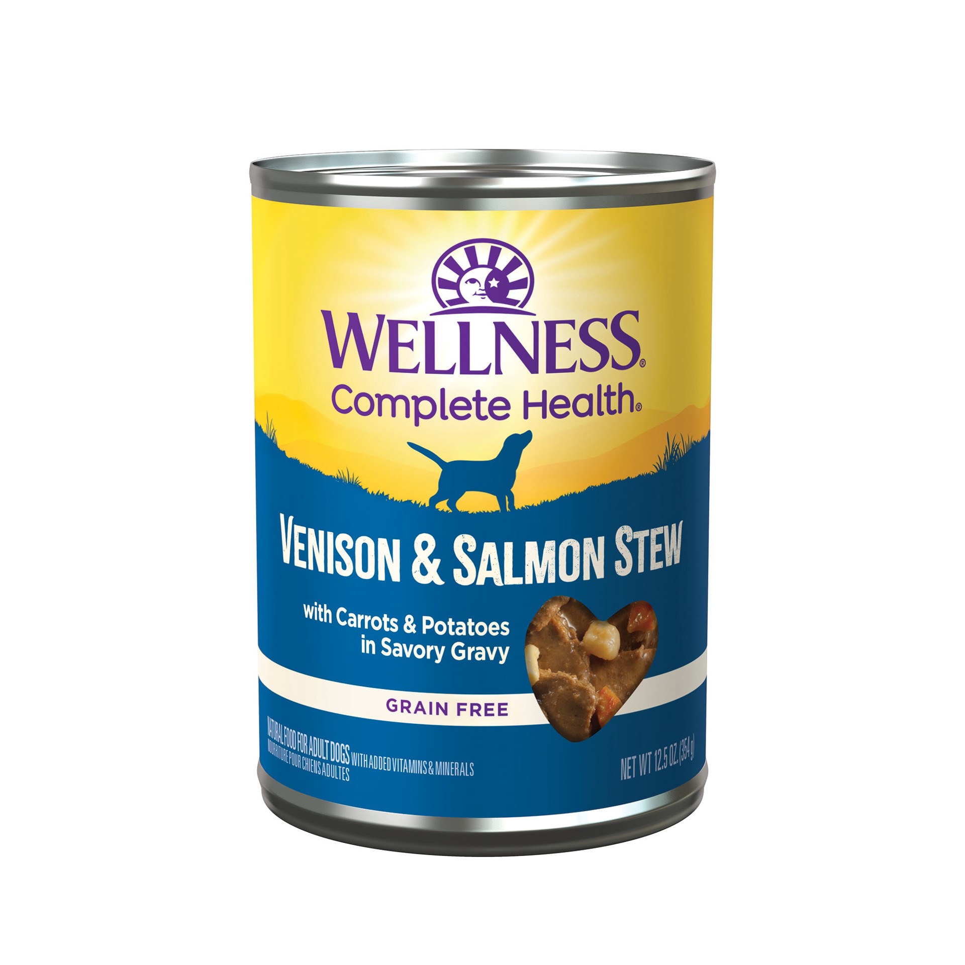 slide 1 of 1, Wellness Dog Food Can Venison Salmon Stew, 12.5 oz