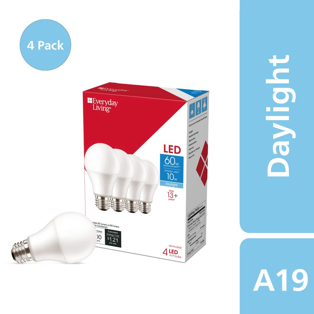 slide 3 of 3, Everyday Living 10-Watt (60-Watt) A19 Led Light Bulbs, 4 ct