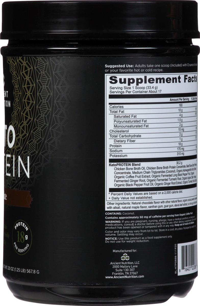 slide 14 of 14, Ancient Nutrition Chocolate Keto Protein 20 oz, 1 ct