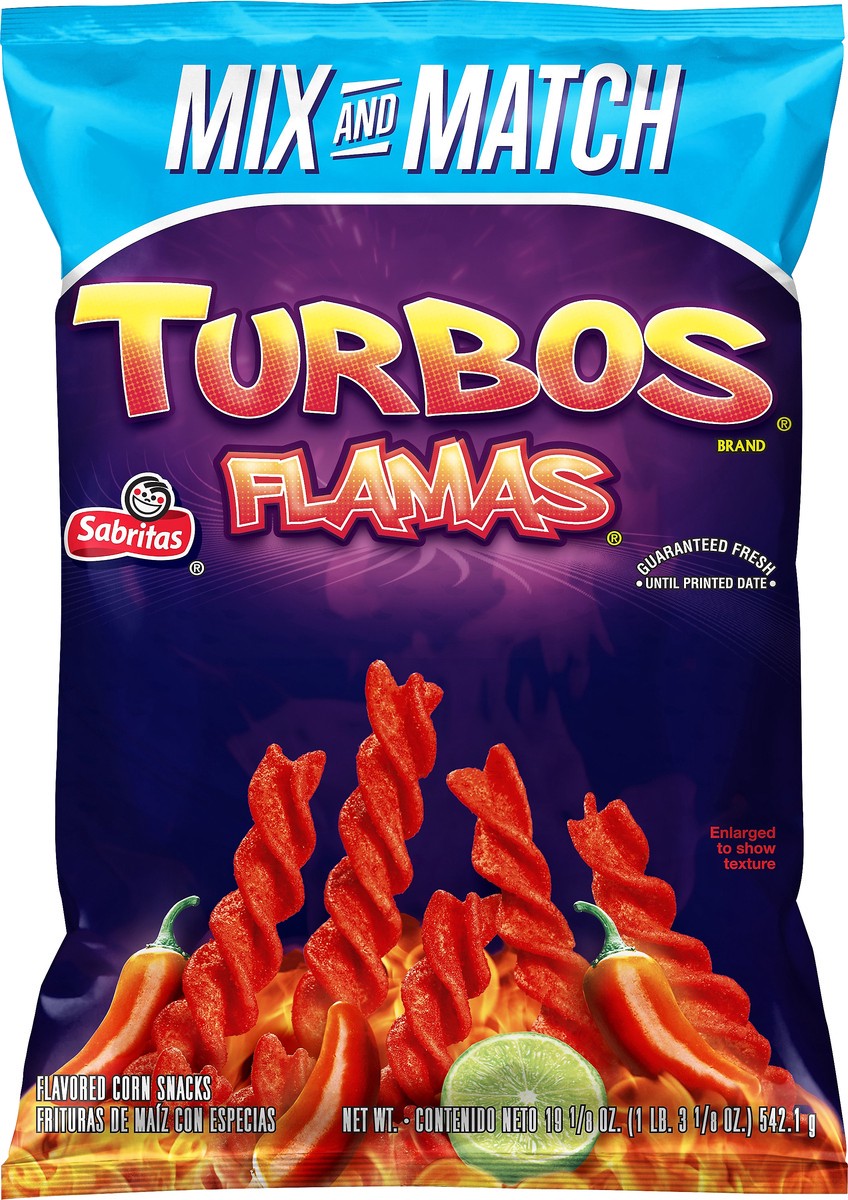 slide 4 of 5, Sabritas Turbos Flavored Corn Snacks Flamas 19 1/8 Oz, 19.12 oz