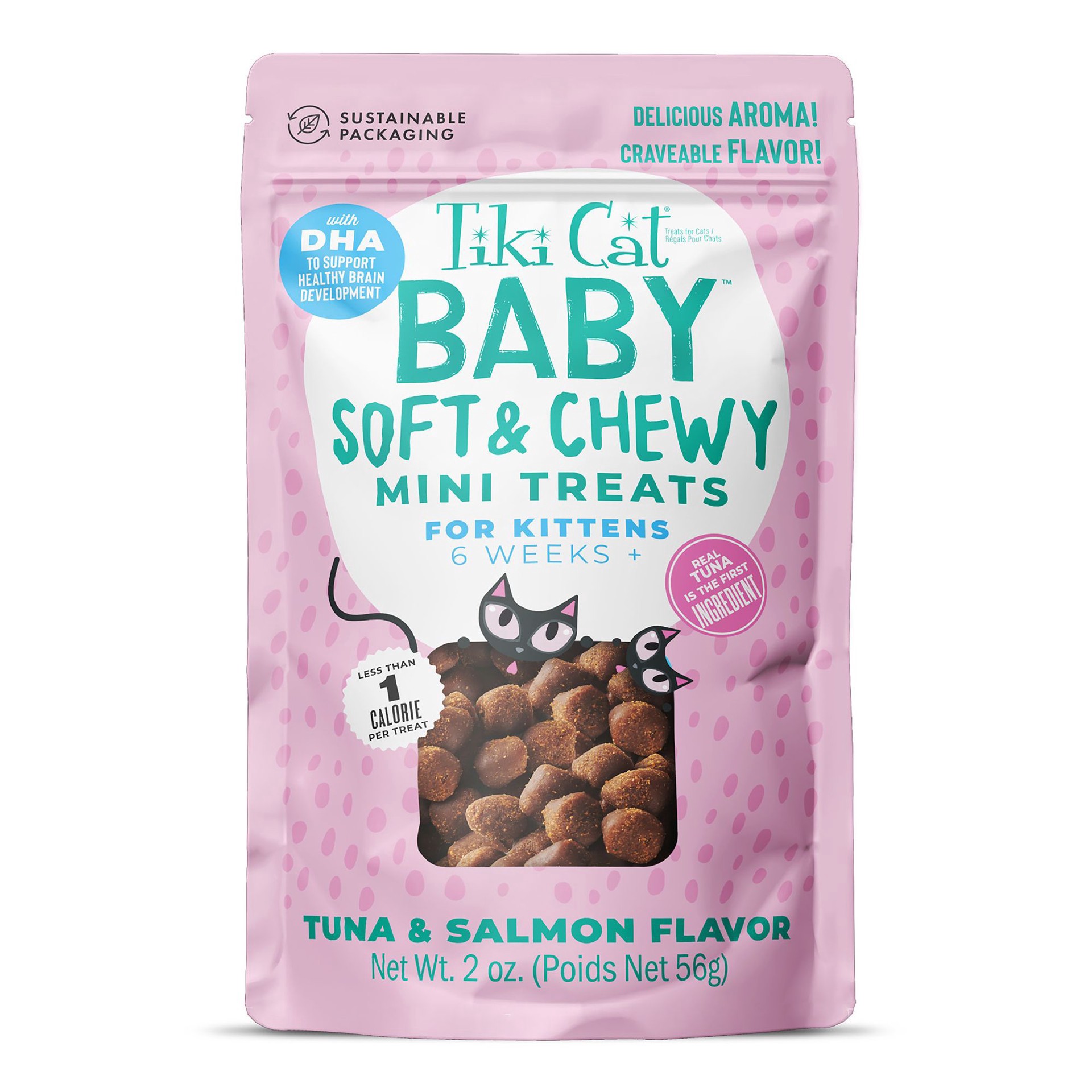 slide 1 of 1, Tiki Cat Baby Soft & Chewy Treats for Kittens, Tuna & Salmon, 2 oz. Pouch (8 Count), 2 oz