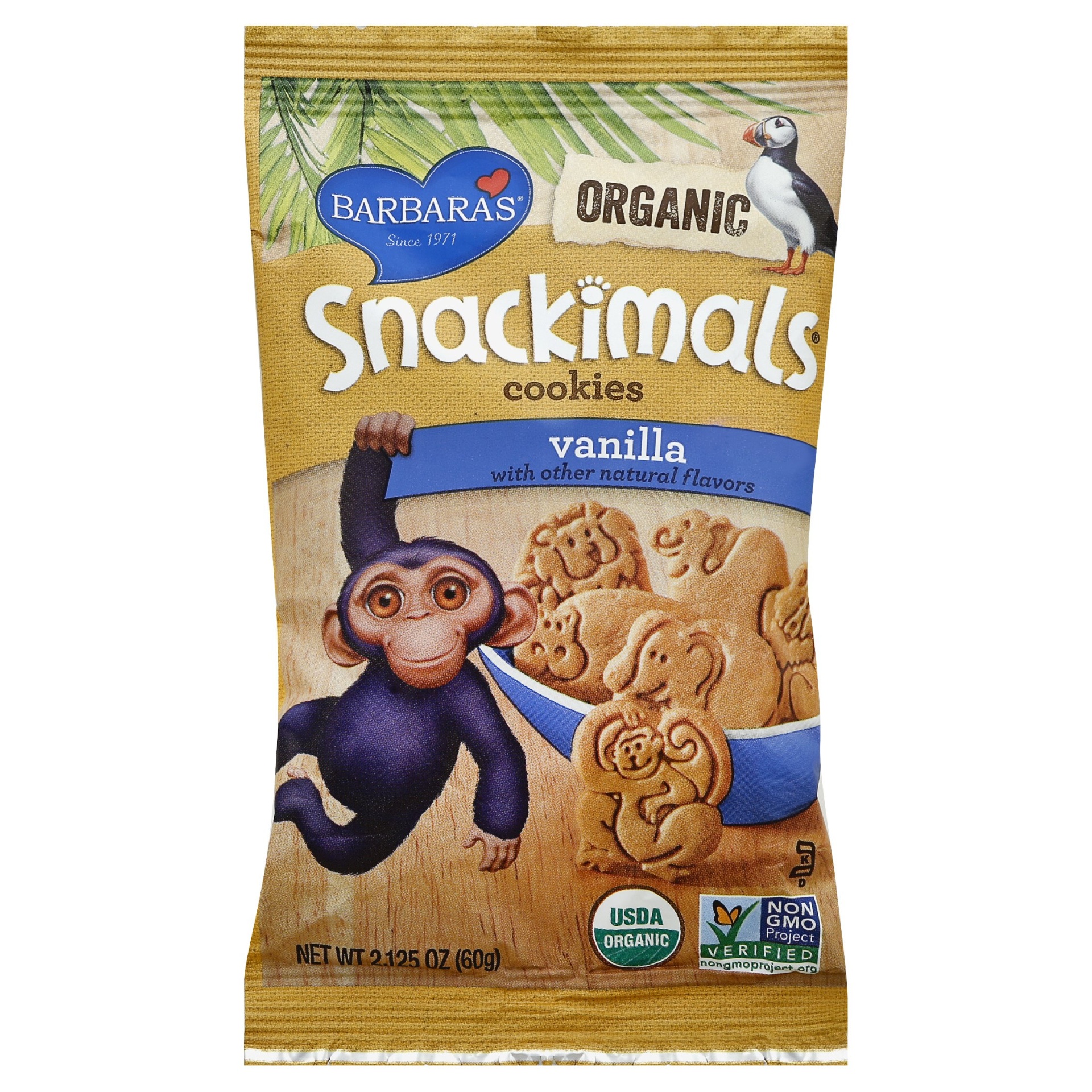 slide 1 of 5, Barbara's Snackimals Organic Vanilla Cookies, 2.1235 oz