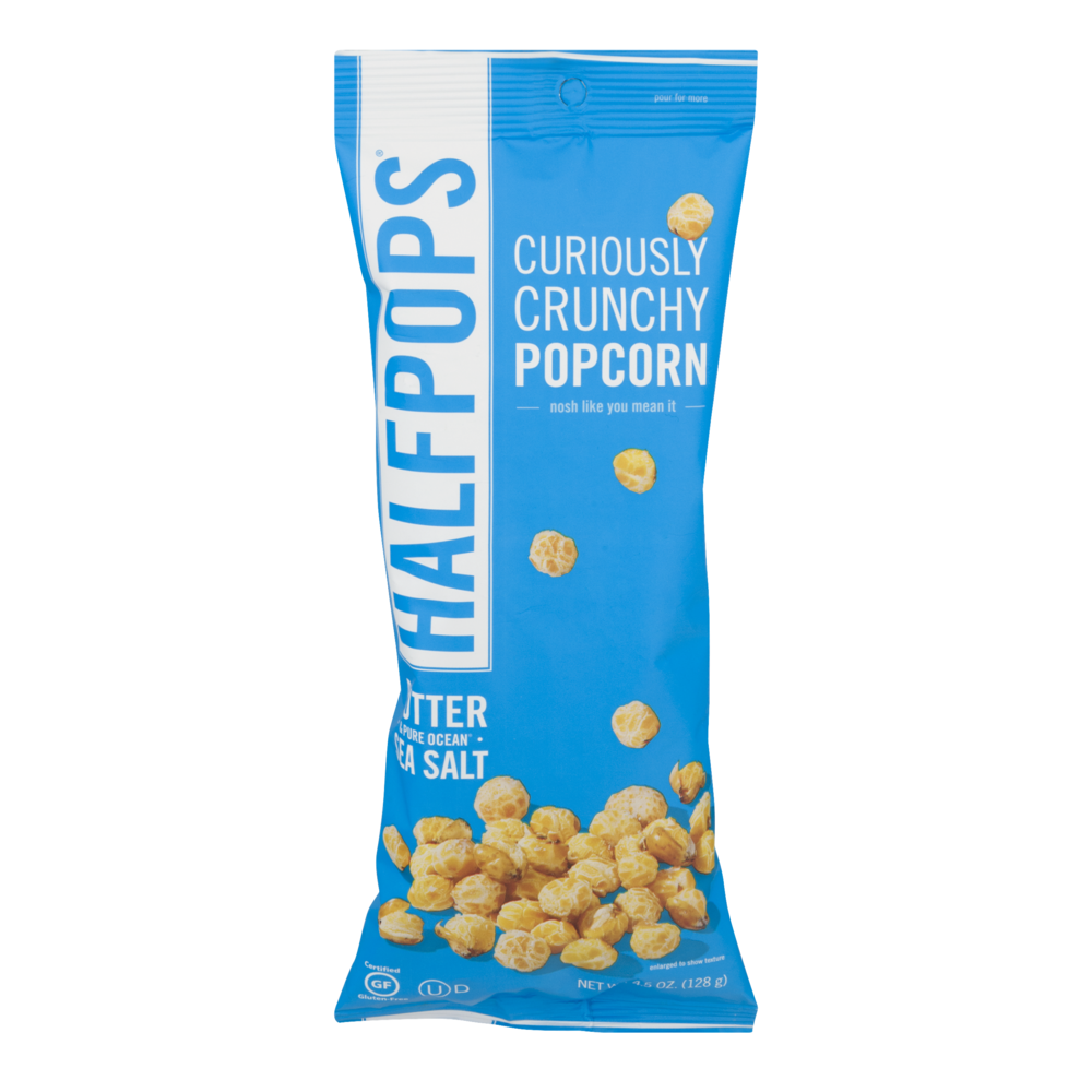 slide 1 of 1, Halfpops Butter & Pure Ocean Sea Salt Popcorn, 4.5 oz