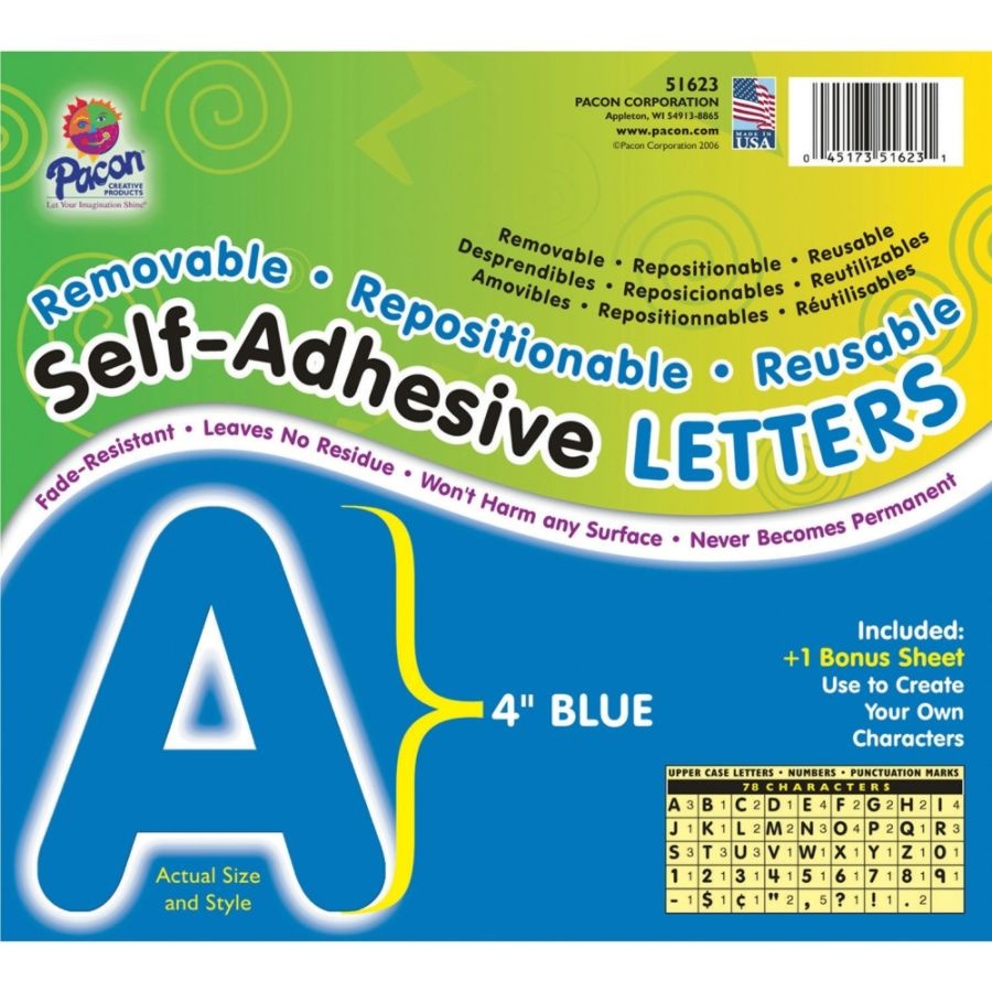 slide 2 of 3, Pacon Self-Adhesive Letters, 4'', Blue, Pack Of 78, 78 ct