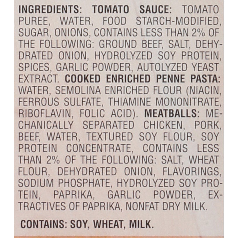 slide 7 of 7, On-Cor Penne Pasta with Meatballs and Tomato Sauce, 28 oz