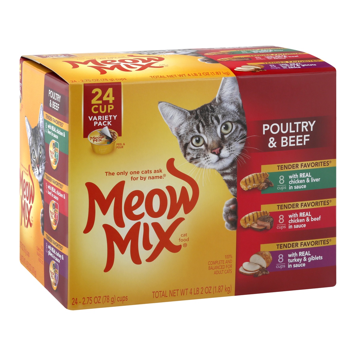 slide 2 of 10, Meow Mix Cat Food Poultry & Beef Variety Pack, 24 ct; 2.75 oz