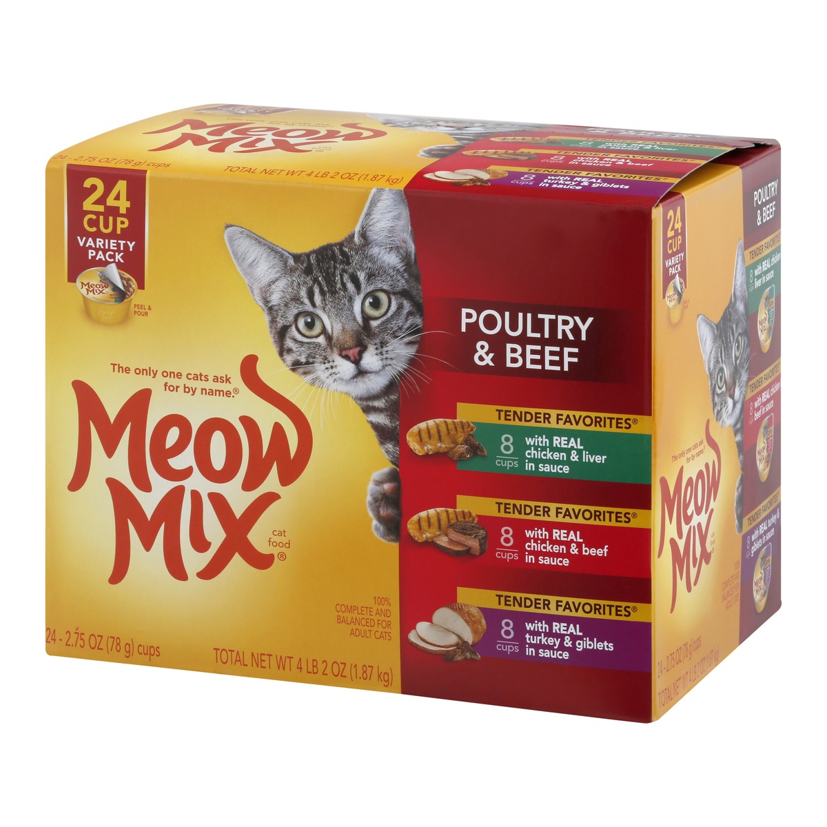 slide 3 of 10, Meow Mix Cat Food Poultry & Beef Variety Pack, 24 ct; 2.75 oz