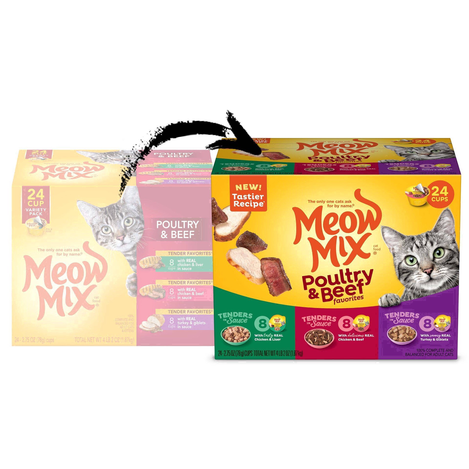 slide 59 of 75, Meow Mix Cat Food Poultry & Beef Variety Pack, 24 ct; 2.75 oz