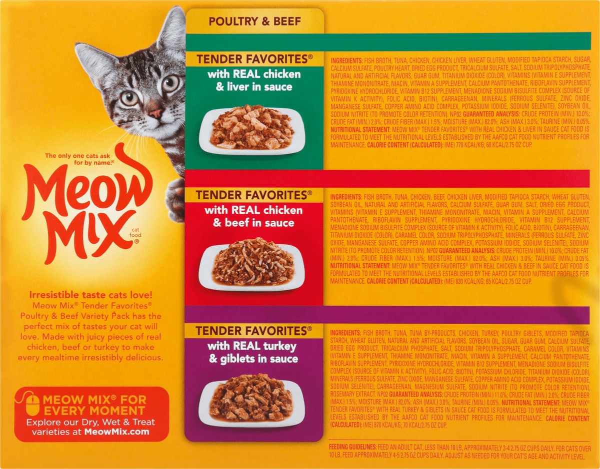 slide 9 of 10, Meow Mix Cat Food Poultry & Beef Variety Pack, 24 ct; 2.75 oz