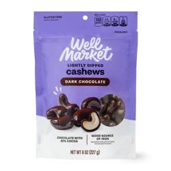 Well Market Thinly Dipped Dark Chocolate Cashews, 8 oz