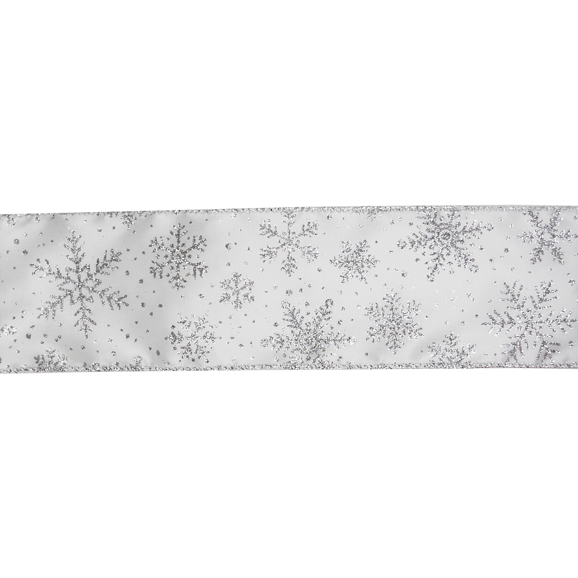 slide 2 of 3, 2.5" X 80ft. White & Silver Snowflakes Wired Jumbo Ribbon By Celebrate It, 2.5 in x 80 ft