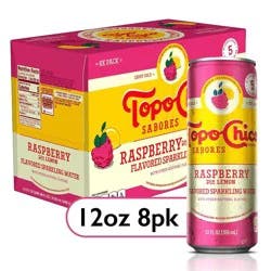 Topo Chico Sabores Raspberry with Lemon Cans, 12 fl oz, 8 Pack