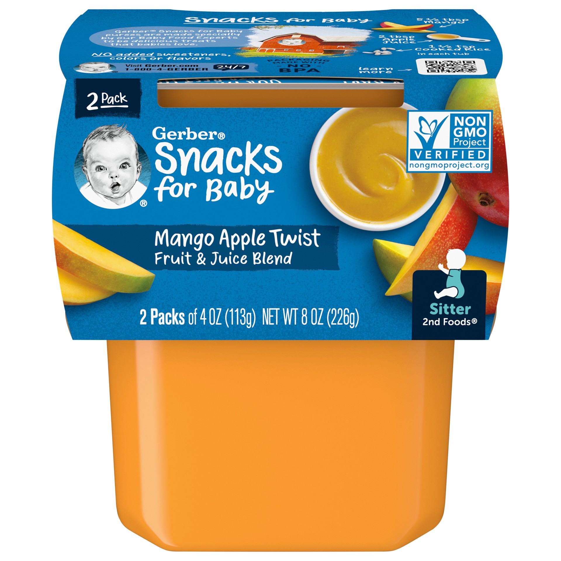 slide 1 of 5, Gerber Mango And Apple Baby Food 4 Oz, 2 Ct, 2 ct