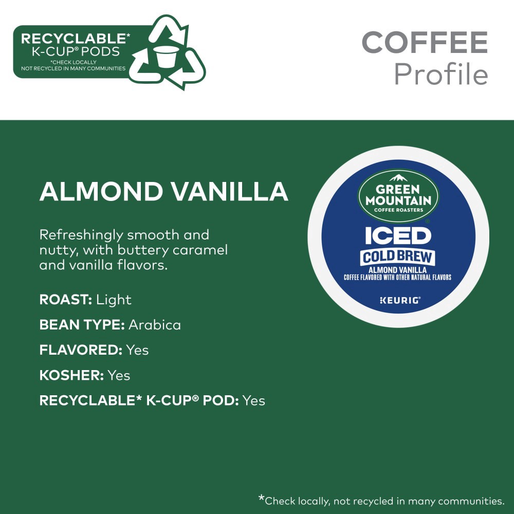 slide 6 of 6, Green Mountain Coffee Roasters Almond Vanilla Iced Cold Brew Coffee, Single Serve Keurig K-Cup Pods, 10-Count Box, 10 ct