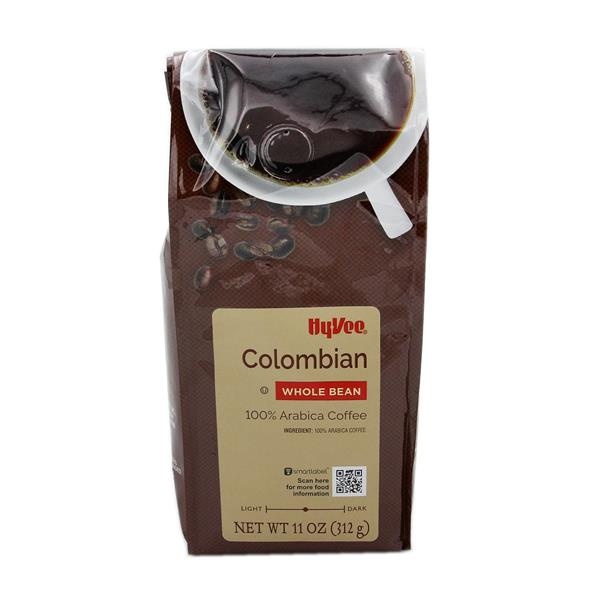 slide 1 of 1, Hy-vee Medium Colombian Whole Bean 100% Arabica Coffee - 11 oz, 11 oz