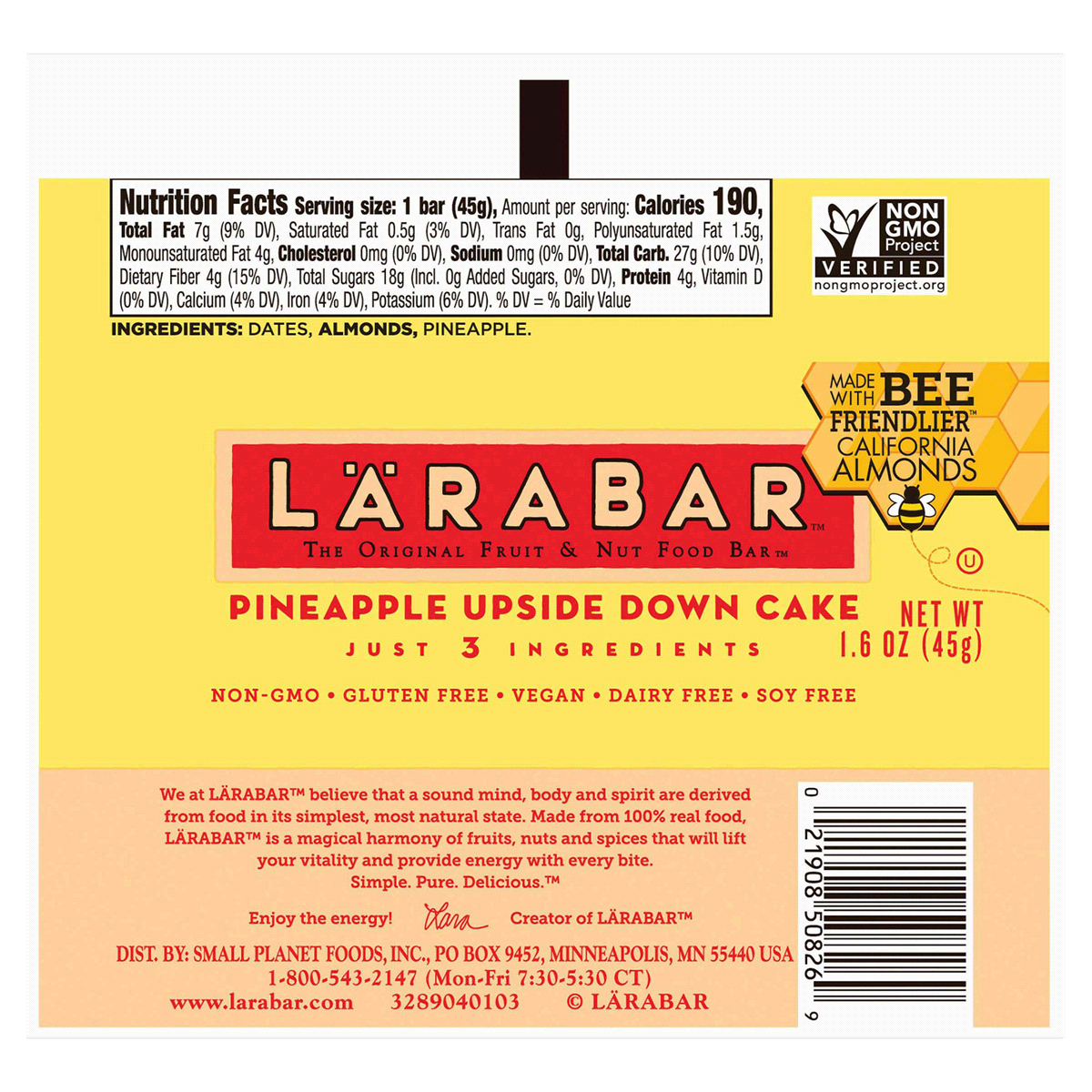 slide 1 of 1, LÄRABAR Pineapple Upside Down Cake Bar, 1.6 oz