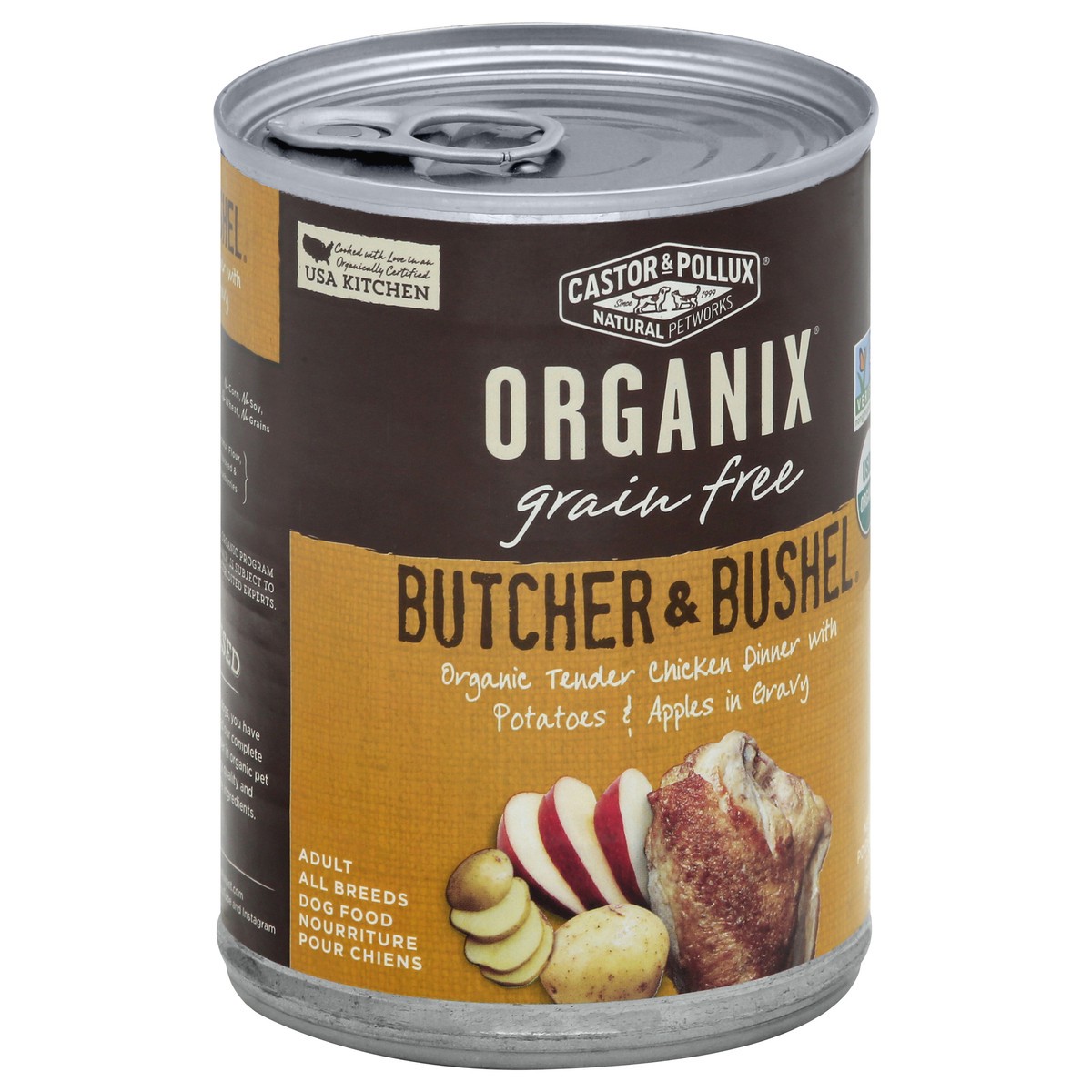 slide 2 of 9, Organix Grain Free Butcher & Bushel Dog Food, Organic Chicken Dinner with Fresh-Cut White Potatoes & Apples in Gravy Dog Food 12.7 oz, 12.7 oz