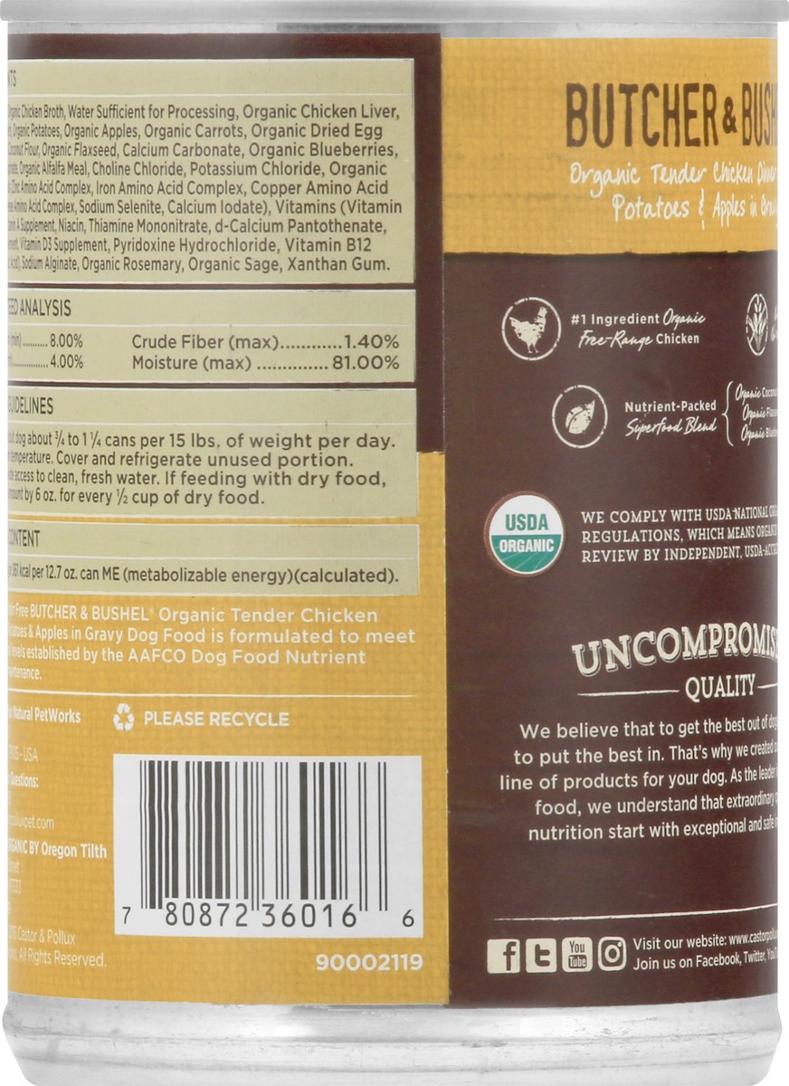 slide 5 of 9, Organix Grain Free Butcher & Bushel Dog Food, Organic Chicken Dinner with Fresh-Cut White Potatoes & Apples in Gravy Dog Food 12.7 oz, 12.7 oz