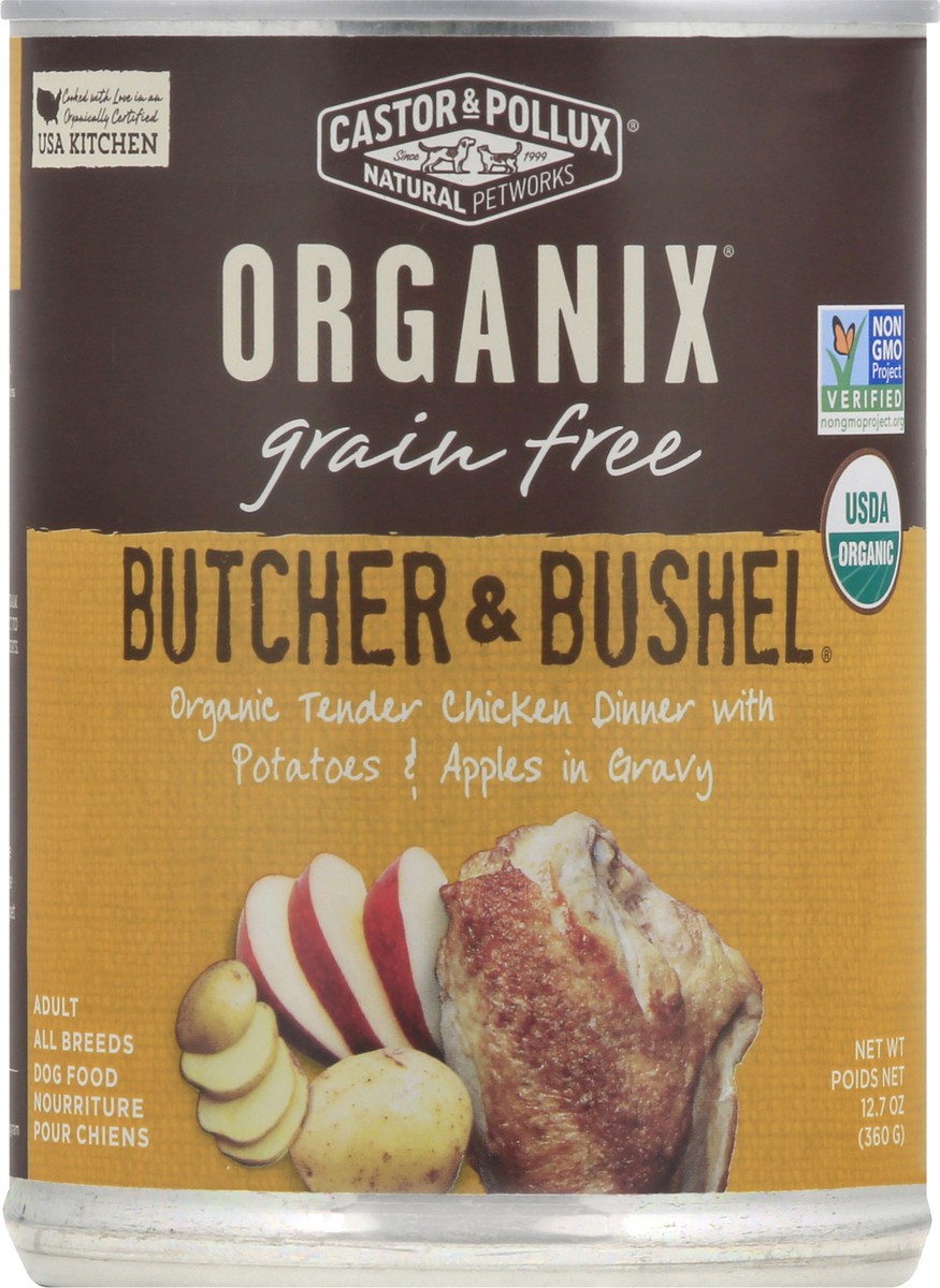 slide 6 of 9, Organix Grain Free Butcher & Bushel Dog Food, Organic Chicken Dinner with Fresh-Cut White Potatoes & Apples in Gravy Dog Food 12.7 oz, 12.7 oz